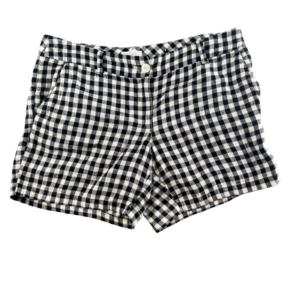 Loft Outlet Black White Gingham Linen Blend 6 Inch Shorts Womens 6 Checkered